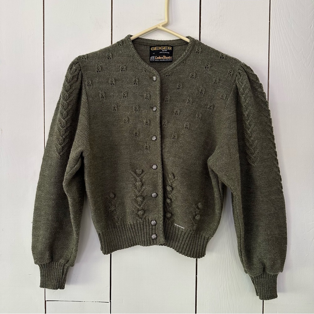 Geiger Women's Olive Cardigan Wool Sweater
